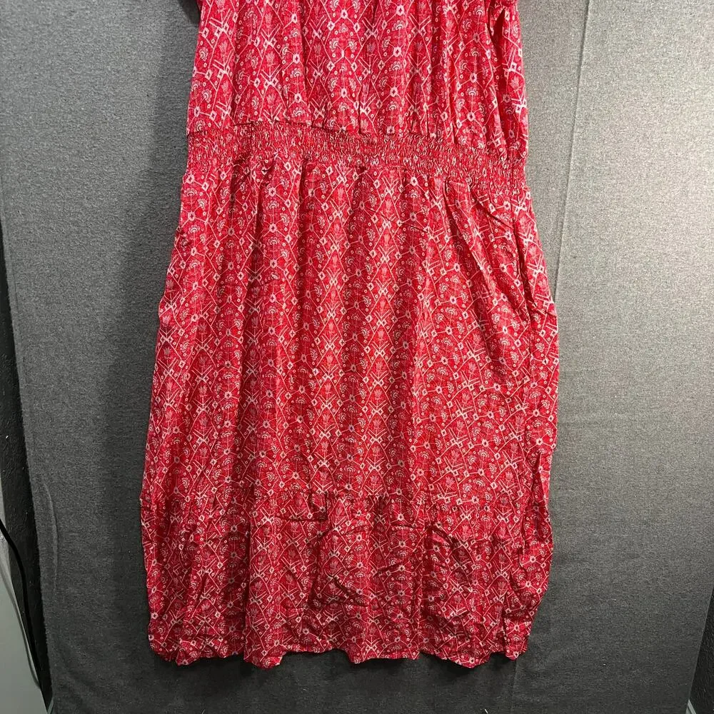 Destination 365 Printed Short-Sleeve Midi Dress with Smo Red Abstract XL